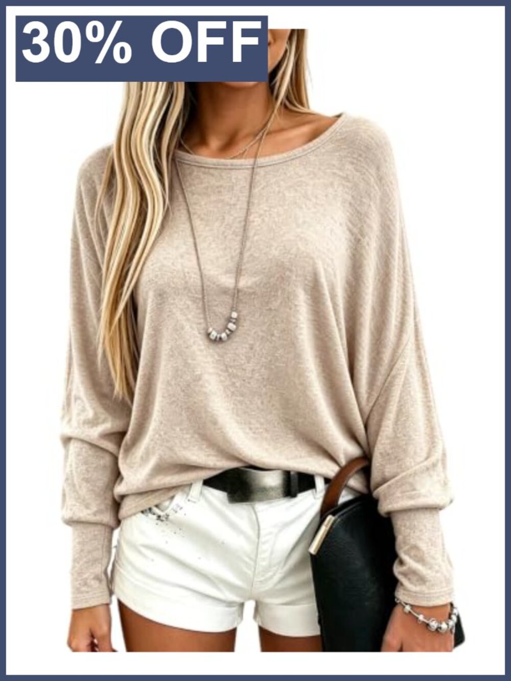 ChicMe Womens Boat Neck Knit Top Batwing Long Sleeve Loose Fit Shirt